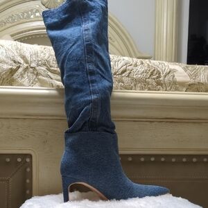 Amazon Blue Denim Heeled Boots